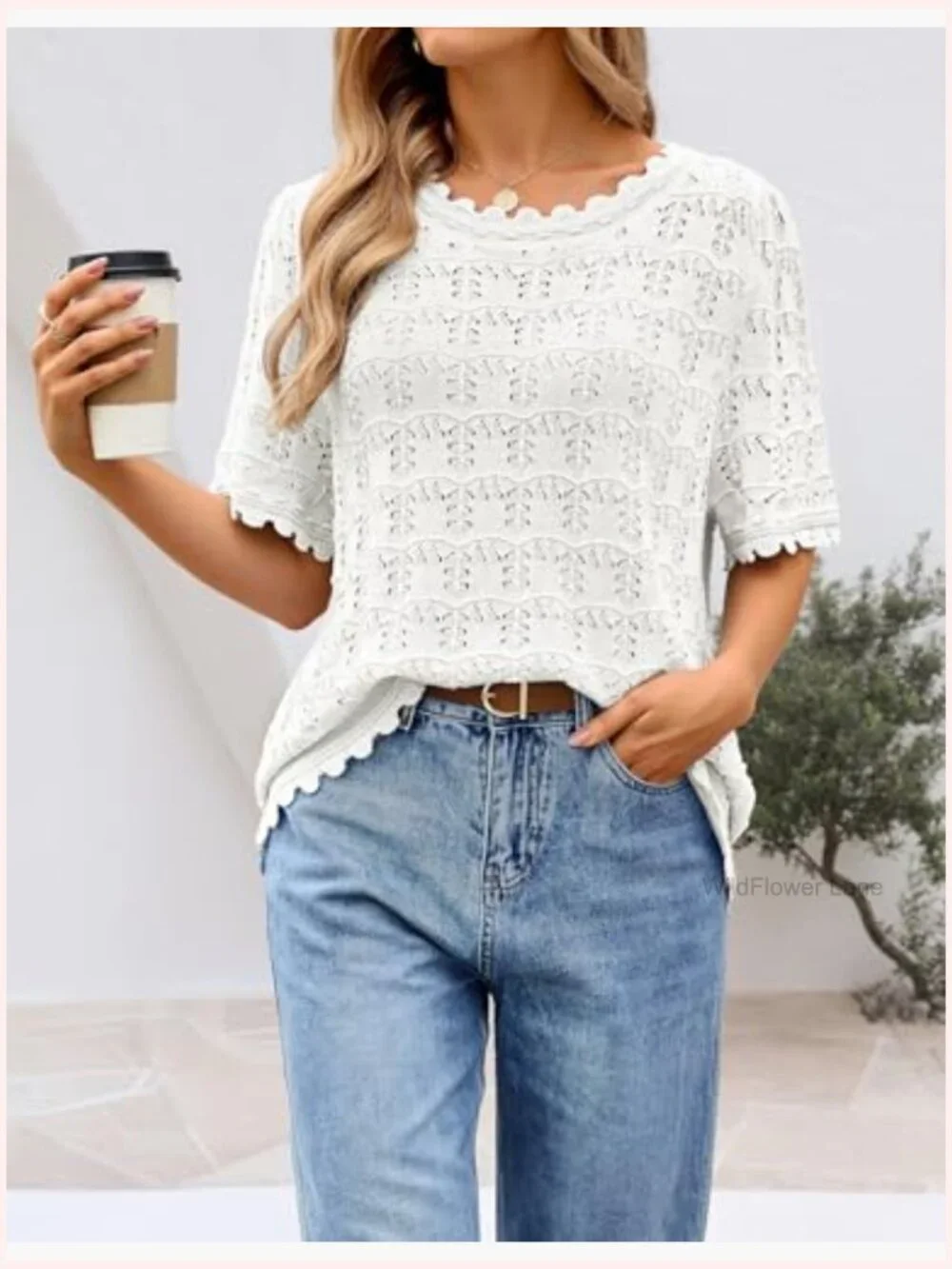 Crochet Short Sleeve Loose Fit Tops Summer Beach Vacation Outfits 2026 - Picture 5 of 7